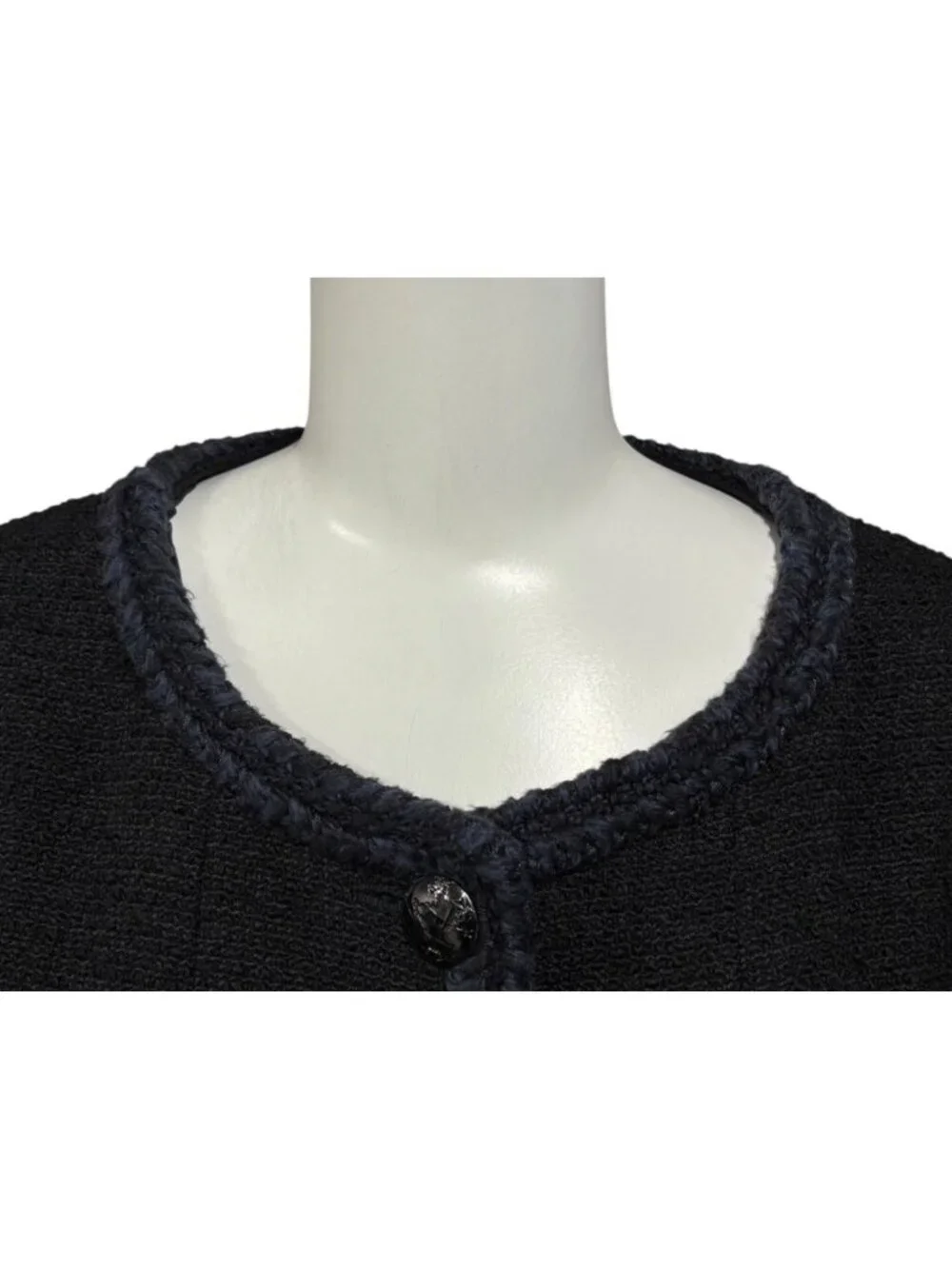 Chanel Tweed Jacket Sailor Color CC Logo Black White 36